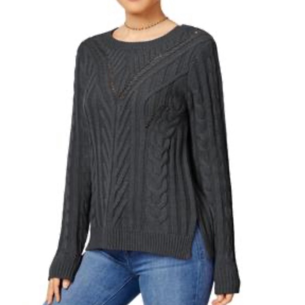 Hippie Rose Cable Sweater Size L Gray